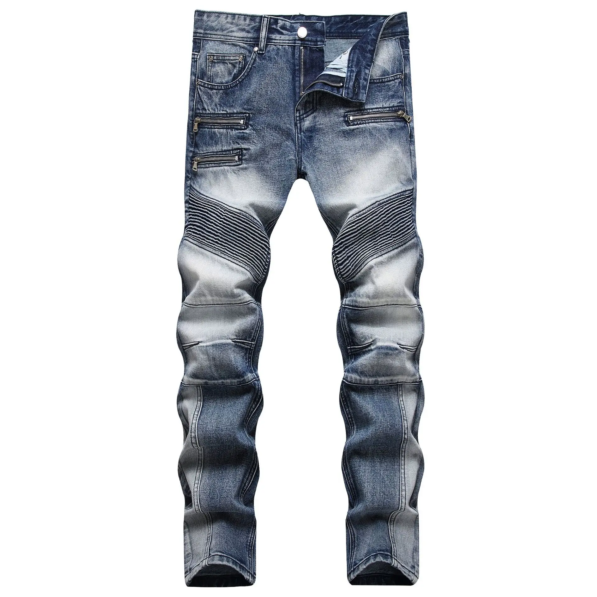 

New men's fashion personality slim jeans men's solid color stretch skinny blue jeans for four seasons men's pants