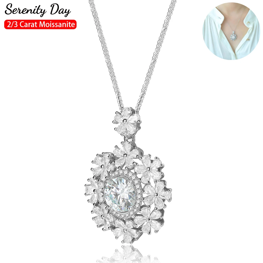 Serenity Day Real Color 3 Carat Moissanite Pendant Necklace For Women S925 Sterling Silver Plate Pt950 Neck Chain Fine Jewelry