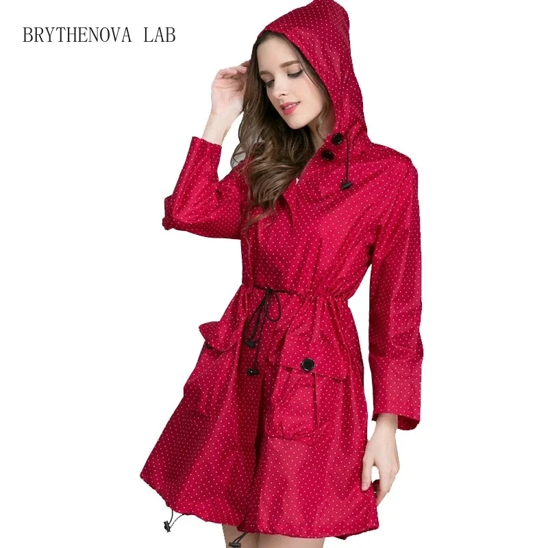 New Fashion Women Raincoat with Hat Foldable Cuffs Laydies Style Dress Light Rain Coat Waterproof Men Rainwear Windproof Jacket