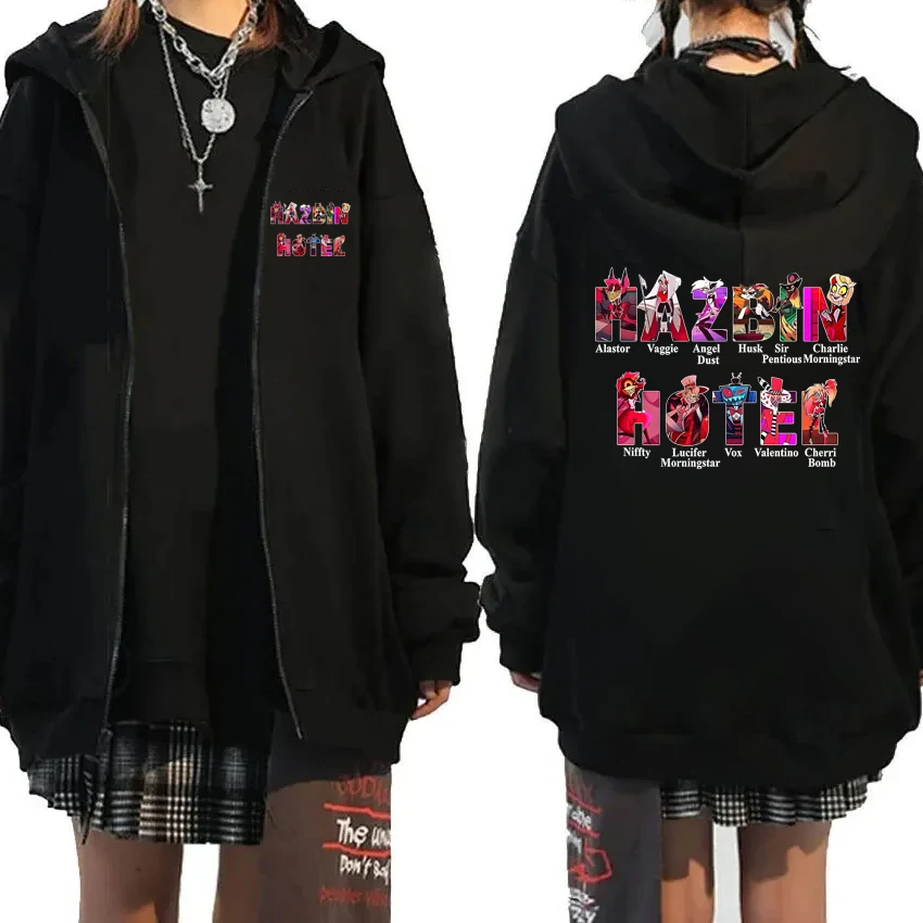 

Hot Sale New in Hazbin Hotel Double Sided print Zipper Hoodies 2026 New in Unisex harajuku Fleece Coat Men women Casual jacket