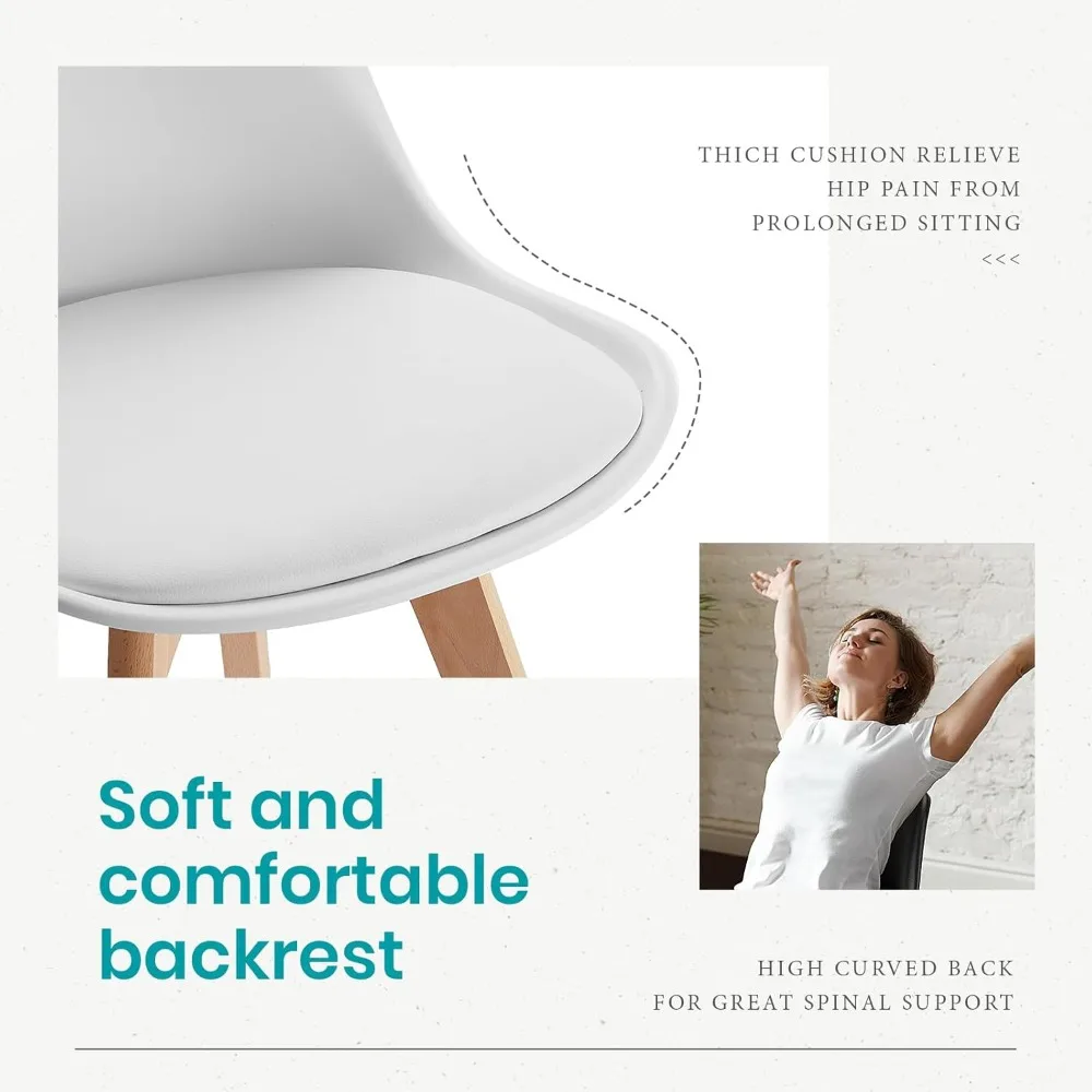 طقم كراسي طعام حديثة من جلد البولي يوريثان مكون من 4 قطع، أرجل خشبية للمطبخ والمنزل، باللون الأبيض #4