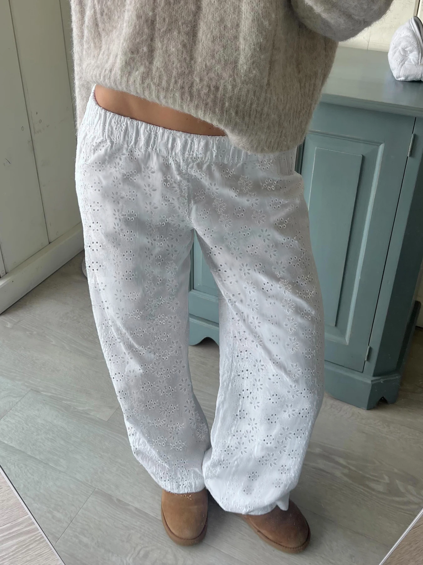 

Weekeep Fairycore Hollow Out Knitted Casual Pants White Low Rise Loose Straight Pants y2k Aesthetic Women Holiday Style Trousers