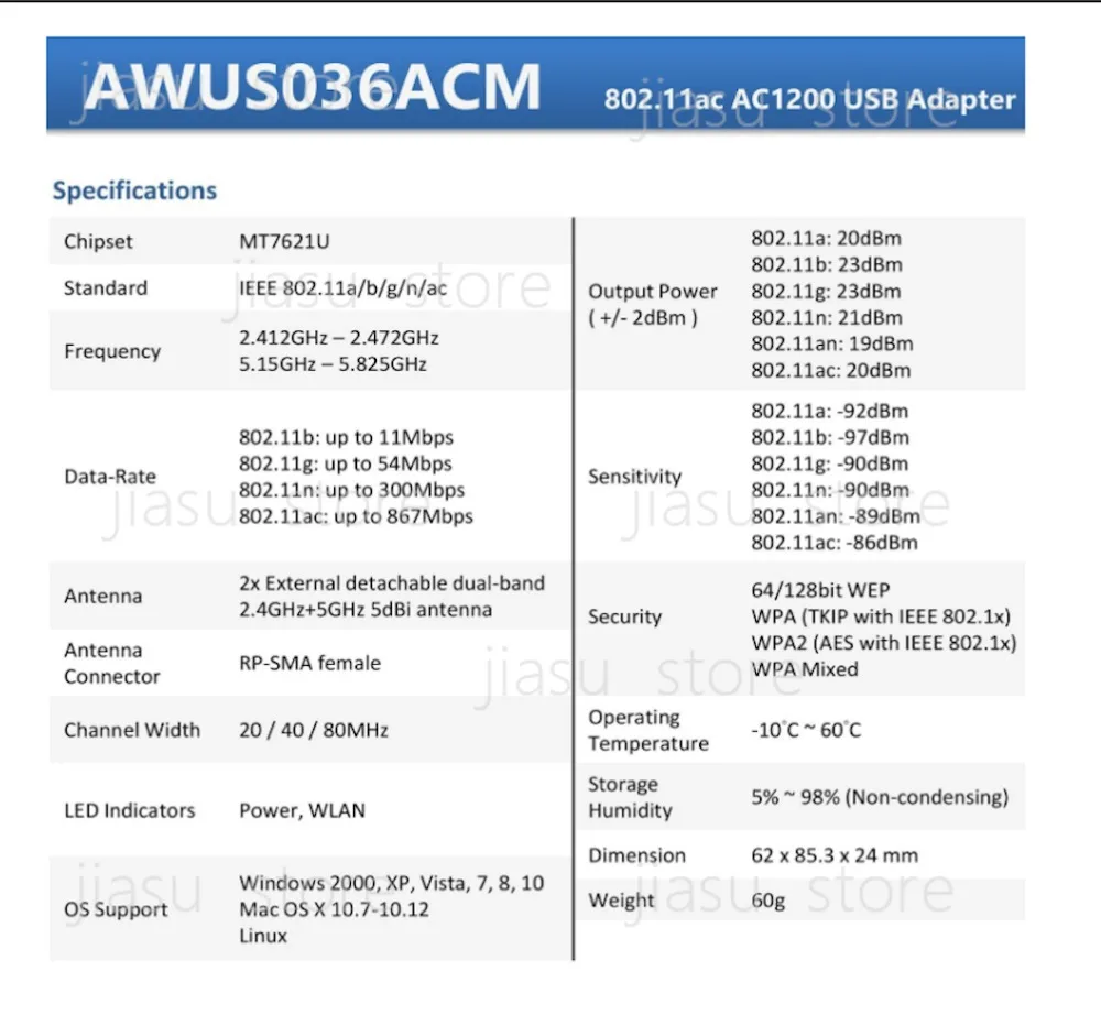ALFA AWUS036ACM MT7612U 802.11AC 5GUSB  Dual-band network card