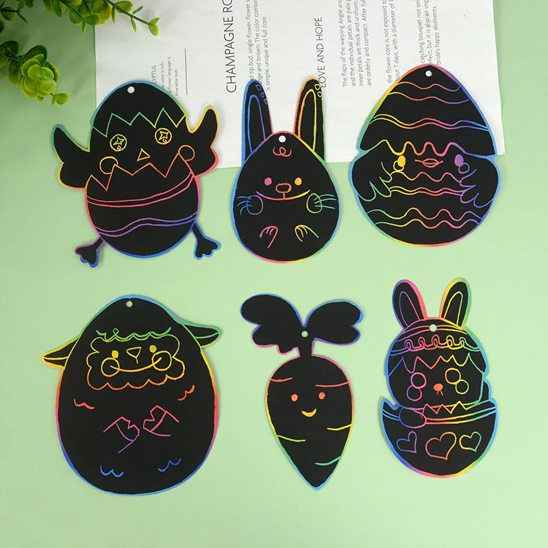 

12Pcs Easter Magic Scratch Paint Eggs DIY Bunny Craft Pendants For Home Kids Favors Graffiti Gift Egg Basket Fillers Party Decor