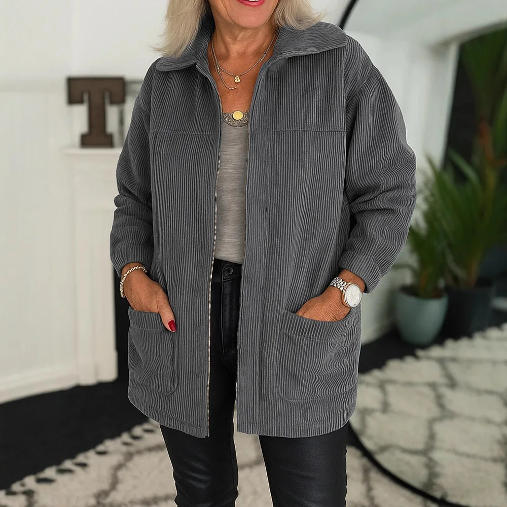 

Новая женская свободная повседневная однотонная женская куртка с карманами и длинными рукавами на молнии с лацканами
