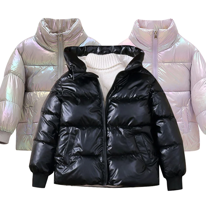 2023 winter new baby thickened cotton padded jacket boys and girls bright face hooded down jacket children's coat