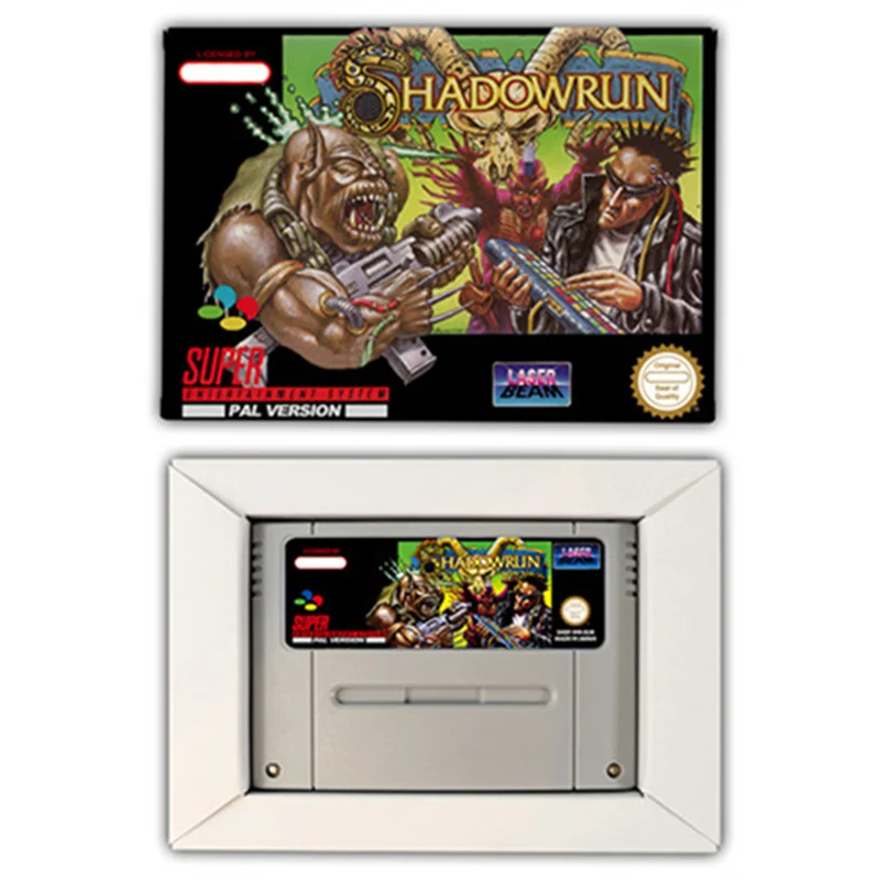 Shadowrun-بطاقة ألعاب RPG لـ SNES ، EUR PAL ، USA NTSC ، وحدات تحكم ألعاب 16 بت مع صندوق البيع بالتجزئة ، خرطوشة ألعاب الفيديو