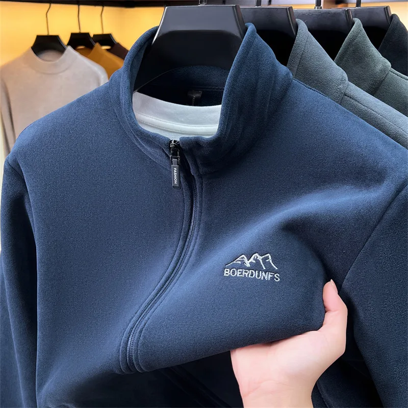 Brand luxury new men's zipper jacket fashion exquisite mountain peak embroidery casual pocket warm comfort autumn winter coat