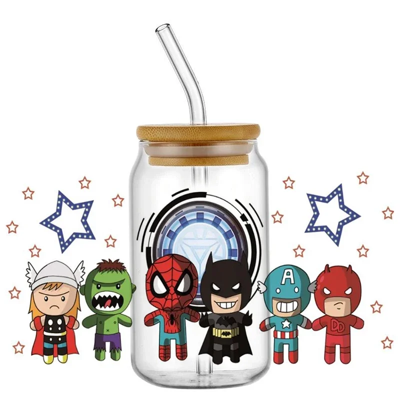 

UV DTF Cup wraps 3D waterproof UV stickers for 16oz Amy Glass transfer decals Miniso cartoon Marvel design Cup wraps