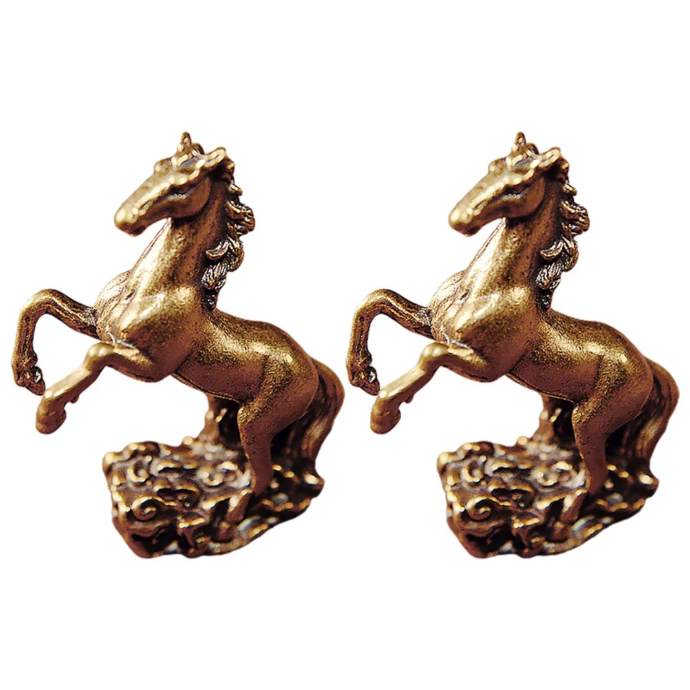 

2pcs Brass Horse Sculptures Home Decorative Ornaments Desktop Figurines Mini Horse Statue Solid Brass Craft Elegant Decor