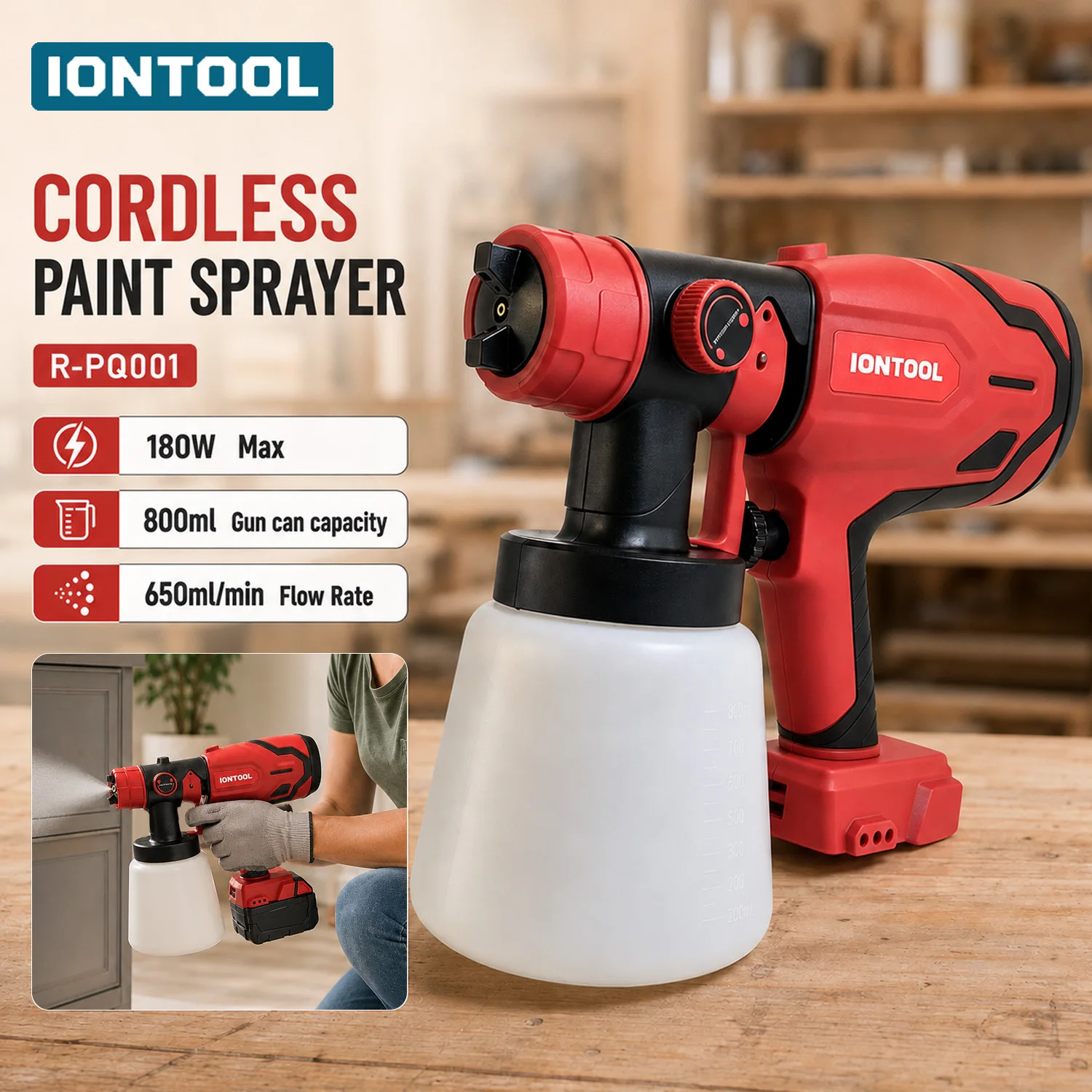 IONTOOL Brushless Cordless Spray Gun 800ml Tank For Custom Bicycle Frames and Motorcycle Parts Coating Application Power Tool