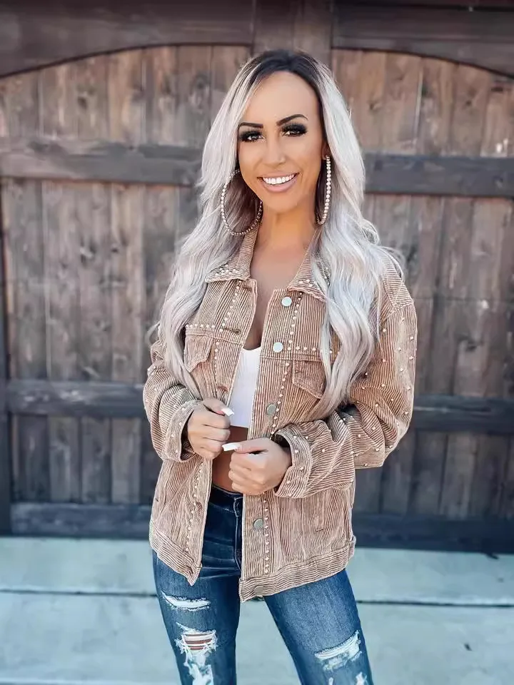 

2025 European And American Cross-border Early Autumn New Arrival: Casual Fashion Faux Fur Rivet Long Sleeve Jacket Coat