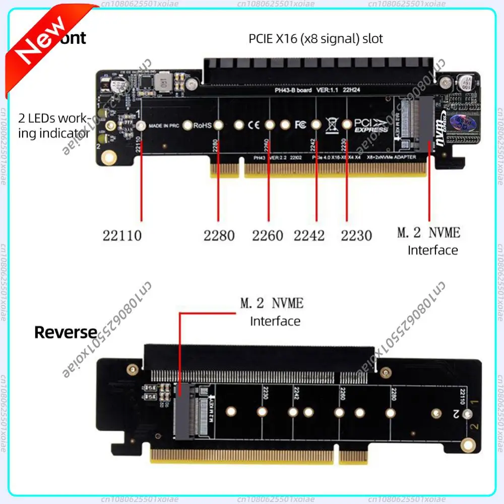 PCIe X16 To X8+X4+X4 Split Expansion Adapter Card M.2 NVMEx2 Input Ports M.2 PCIE Adapter Support 2280/2260/2242/2230 SSD