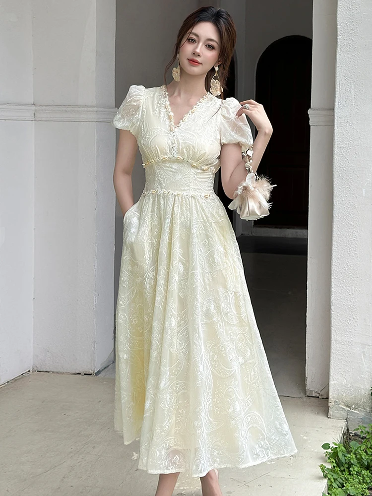 Frauen Kleidung Stickerei Blume Spitze V-ausschnitt Korsett A-Line Abendkleid Elegante Dame Mode Party Prom Vestidos Fiesta Robe Neue