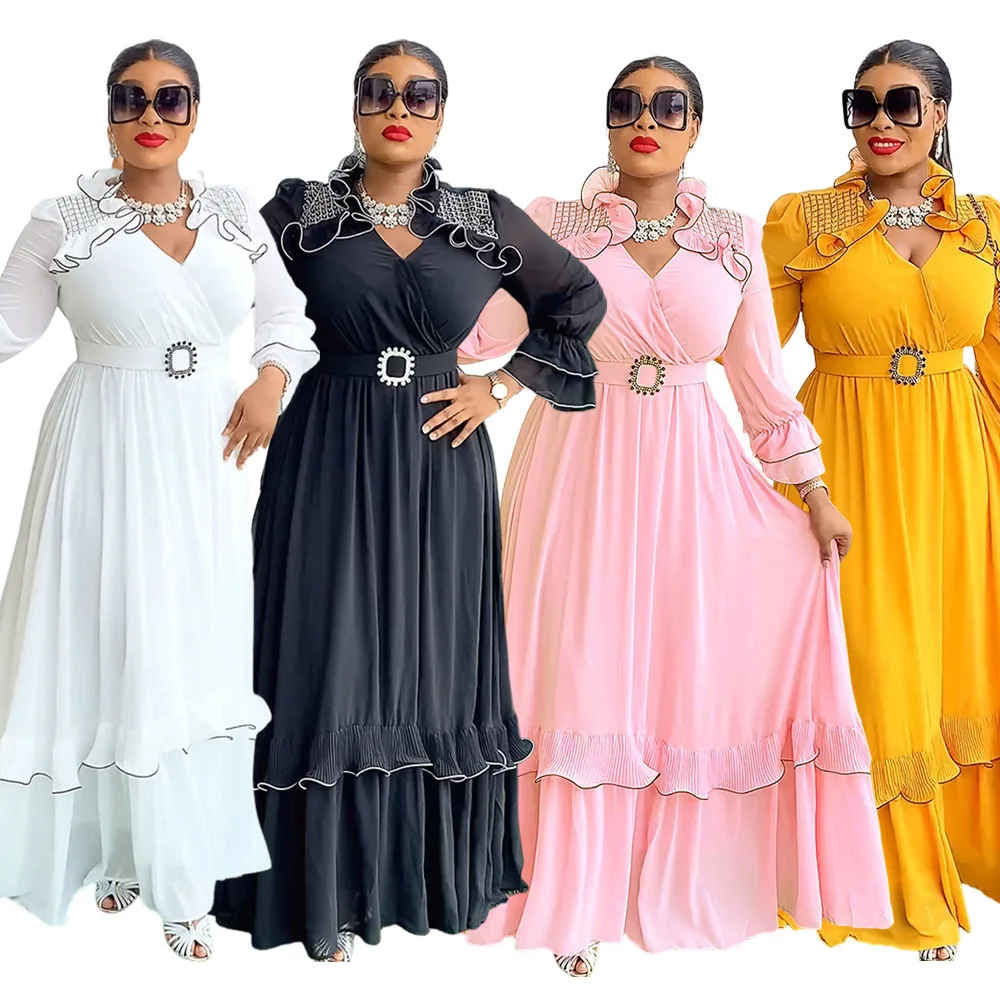 African Party Dresses for Women 2024 New Fashion Dashiki Ankara Wedding Gowns Elegant Turkey Muslim Chiffon Maxi Dress Plus Size