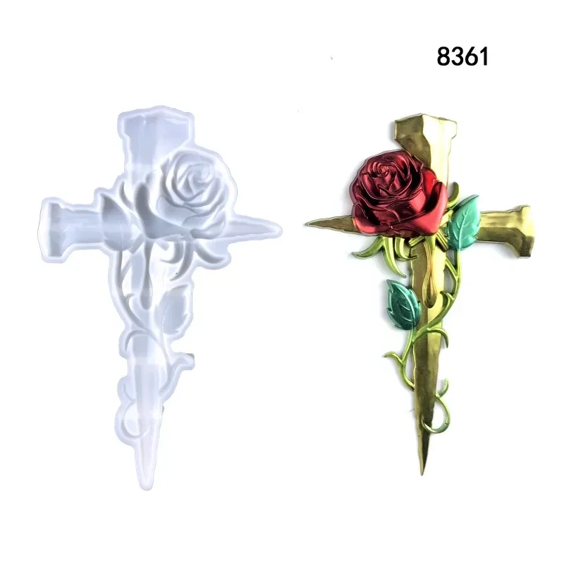 

Cross Pendant Epoxy Mold, DIY Wall Decoration, Semi-three-dimensional Rose Cross Silicone Molds