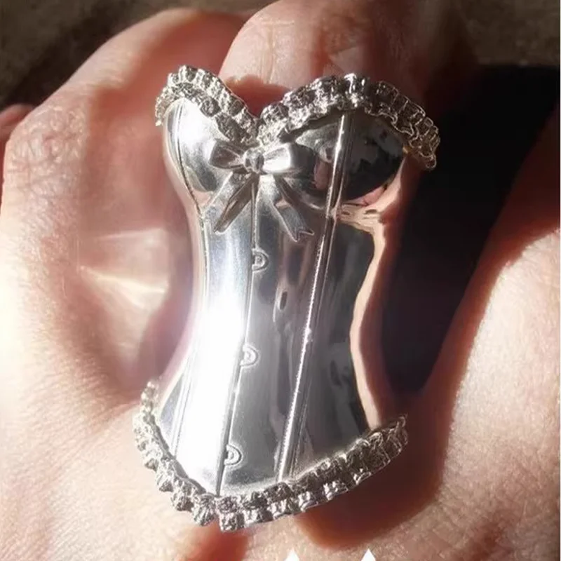 Niche Design Copper Corset Ring Men Women Jewelry Accessories Unique Exaggerated Finger Ring For Night Out Casual Daily Wear Fes