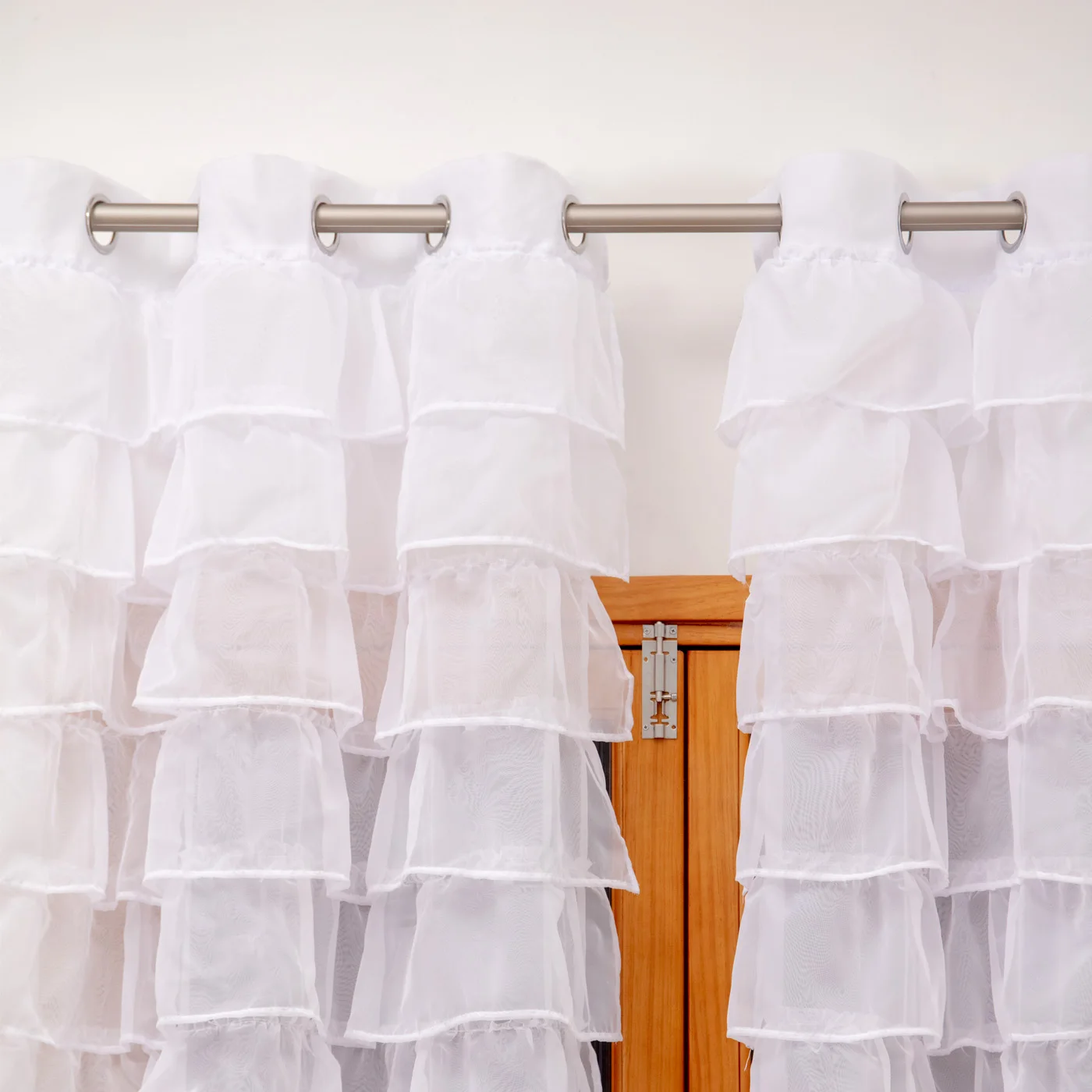 2PCS Grommet Ruffled Outdoor Sheer Curtains, Light Filter Drapes, For Gazebo Terrace Garden, Sweet Housewarming Gift