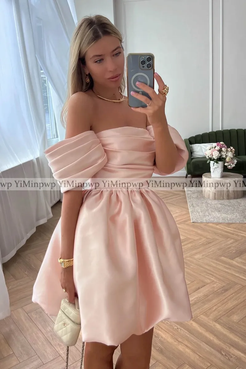 New Homecoming Dresses Off Shoulder A Line Short Pleats Prom Birthday Party Gowns Graduation Matric Dance Dress Customized