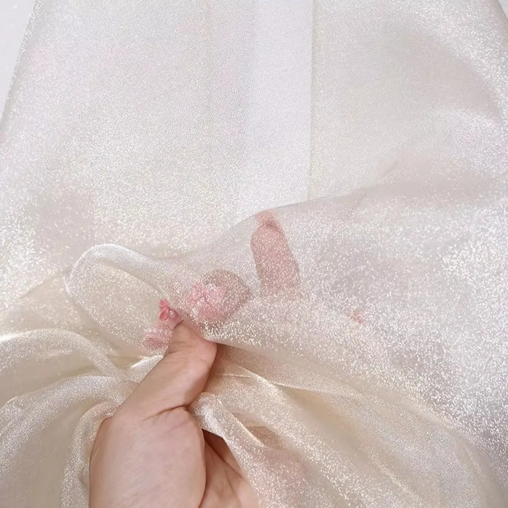 1m/20m*140cm Glitter Organza Fabric Shiny Handmade Tulle Fabric Soft DIY Materials Fluorescent Organza Fabrics