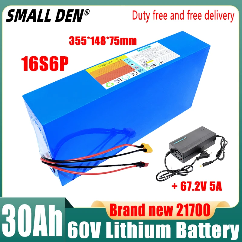 21700 60V 30Ah  Lithium battery pack 16S6P 1000-2500W High Power 67.2v Electric vehicle Scooter Motorcycle Tricycle + 5A charger