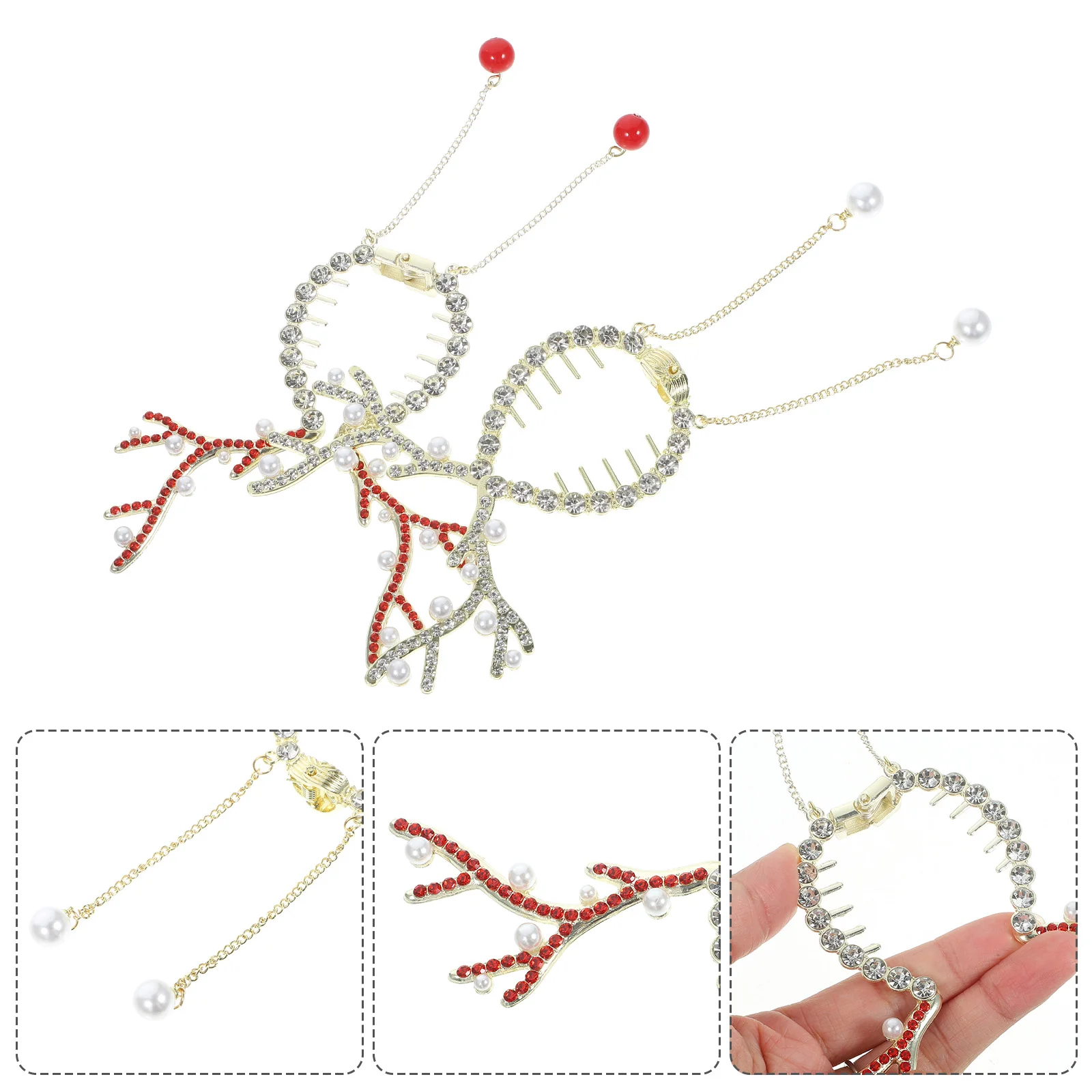 

2 Pcs Rhinestone Hair Clamp Christmas Antler Clip Claw Clips Reindeer for Women Accessories Women's Jaw