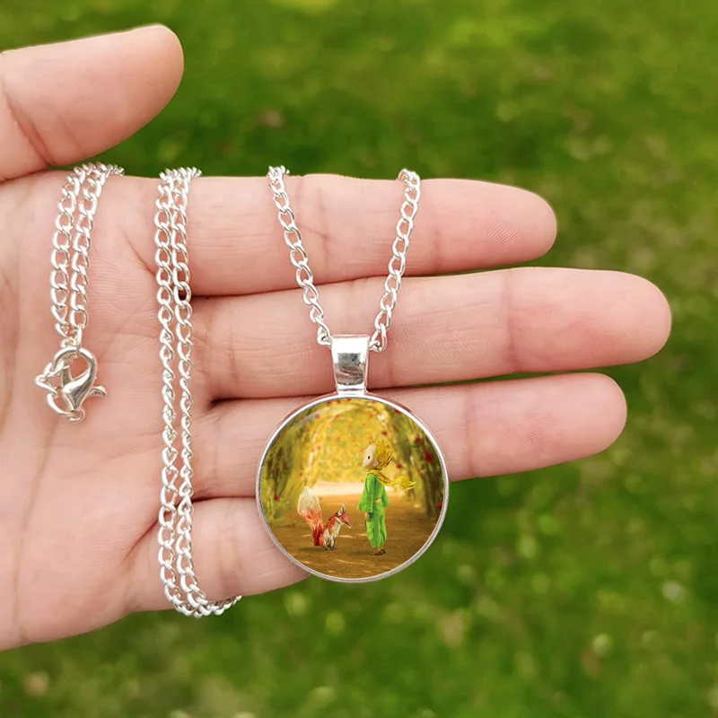 New The Little Prince Necklace Retro Cartoon Fox Handmade Glass Chain Jewelry for Children Party Gifts