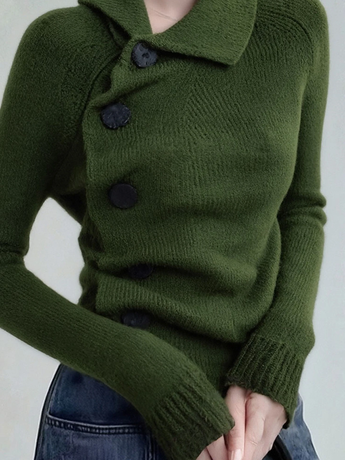 سترة نسائية ذات لون نقي من Thiened سترة نسائية دافئة فريدة من نوعها مضادة للشيخوخة فاخرة محبوكة للشتاء Faion تخفيف Sle طويل Sve #5