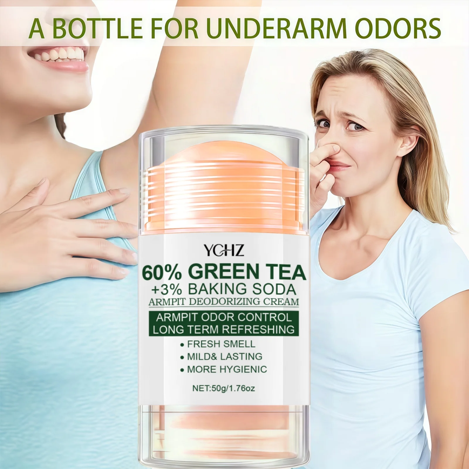 Underarm Deodorant Containing 60% Green Tea and Aloe Vera, Effectively Controls Underarm Odor, Provides 24-Hour Freshness, Nourishes the Skin, Is Hygienic and Gentle, Suitable for Both Men and Women