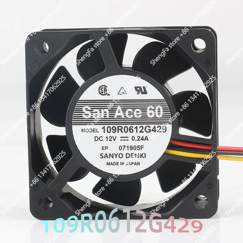 cooling fan Sanyo 5V 24V 48V AC EC 6025 60X60X25MM 6CM Industrial computer three-wire high air capacity 109R0612G429 DC12V 0.24A