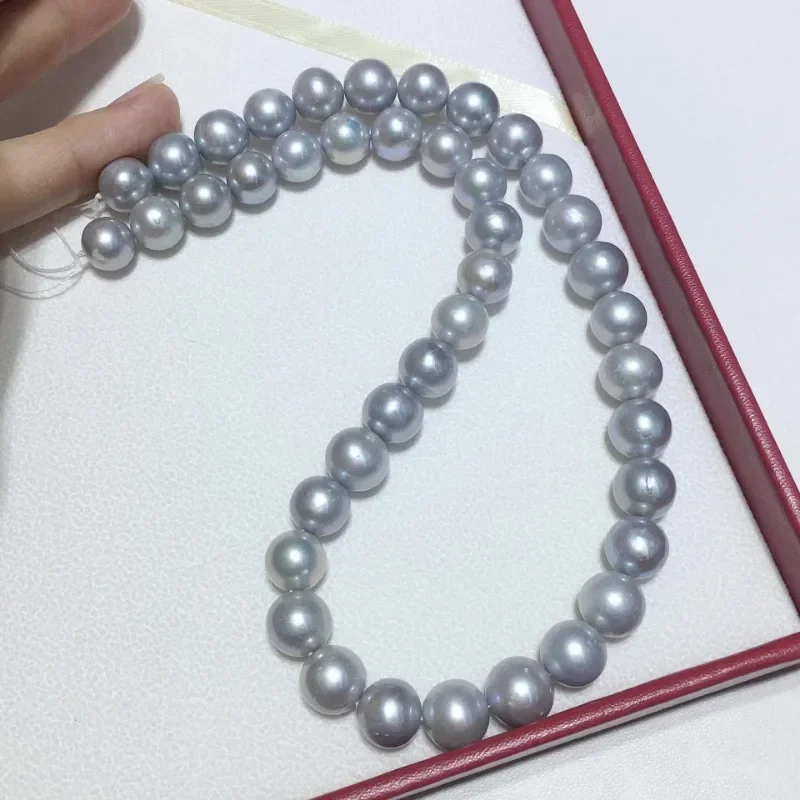 

Ожерелье из натурального серого жемчуга 17 дюймов 11-12 мм, застежка из серебра 925 пробы, вневременные свадебные украшения, подарок на свадьбу/юбилей