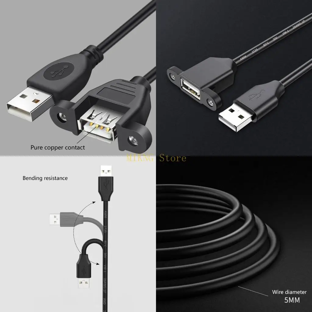 USB 2.0 Extension Cable Fast Speed With Panel Mount Option, Male To Female Cord best sale