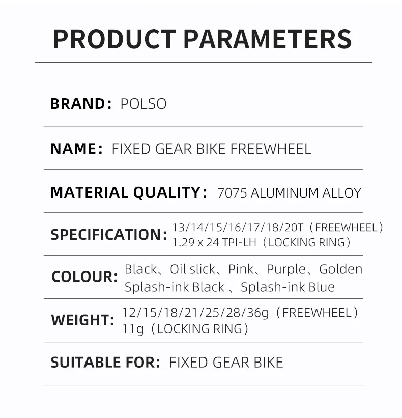 POLSO Pink Fixed Gear Bike Freewheel AL-7075 13T 14T 15T 16T 17T 18T 20T Single Speed Fixie Bicycle Cog