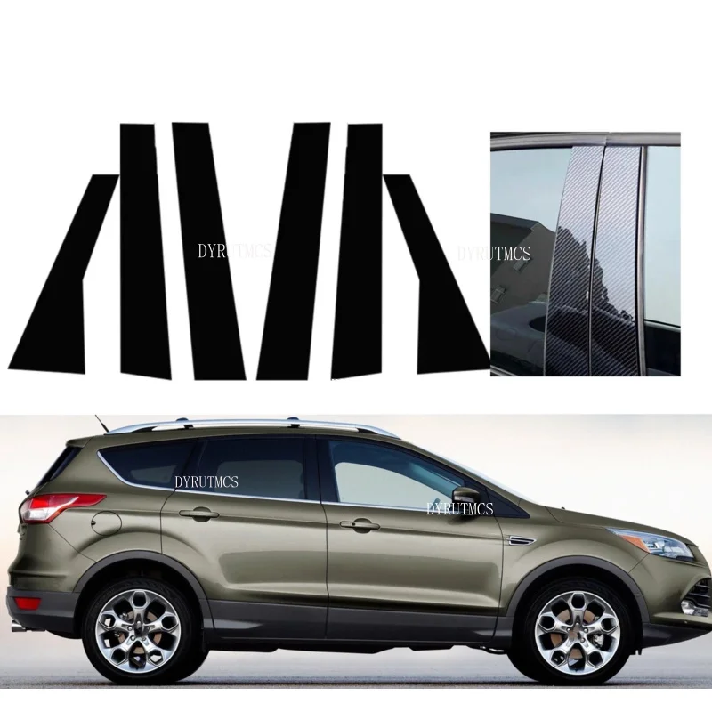 

6PCS Gloss Black Door Trim Pillar Posts Fit For Ford Escape Kuga 2013 2014 2015 2016 2017 2018 2019 Window Cover Silver Carbon