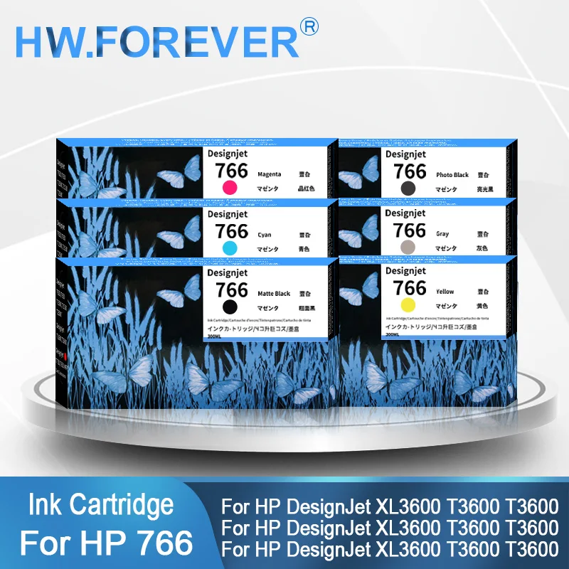 

1Set For HP 766 766XL Compatible Ink Cartridge For HP Designjet XL3600 T3600 With Pigment Ink Stable Chip 300ML Ink Cartridge