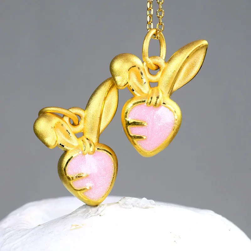 

1pcs Pure 999 24K Yellow Gold Women Lucky Rabbit Ear Radish Pendant 0.9-1.2g