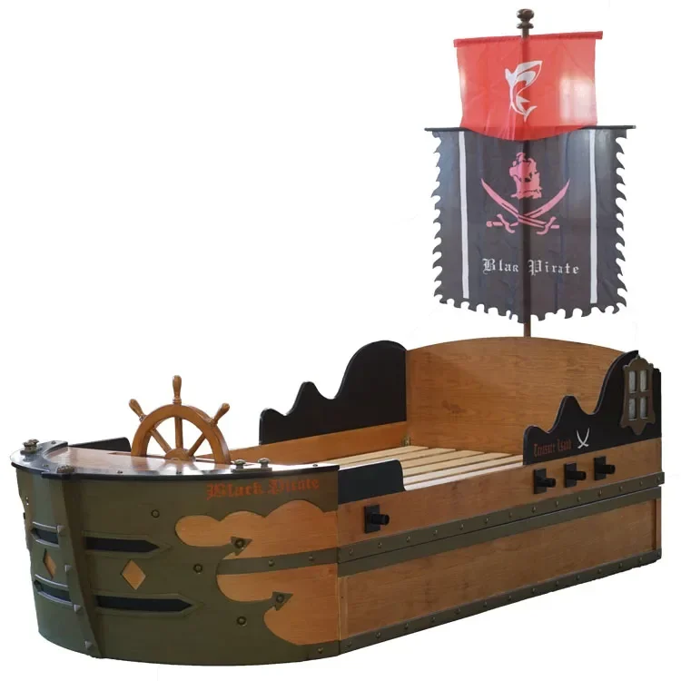 Children's single bed Solid wood Mediterranean pirate ship bed Multifunctional theme