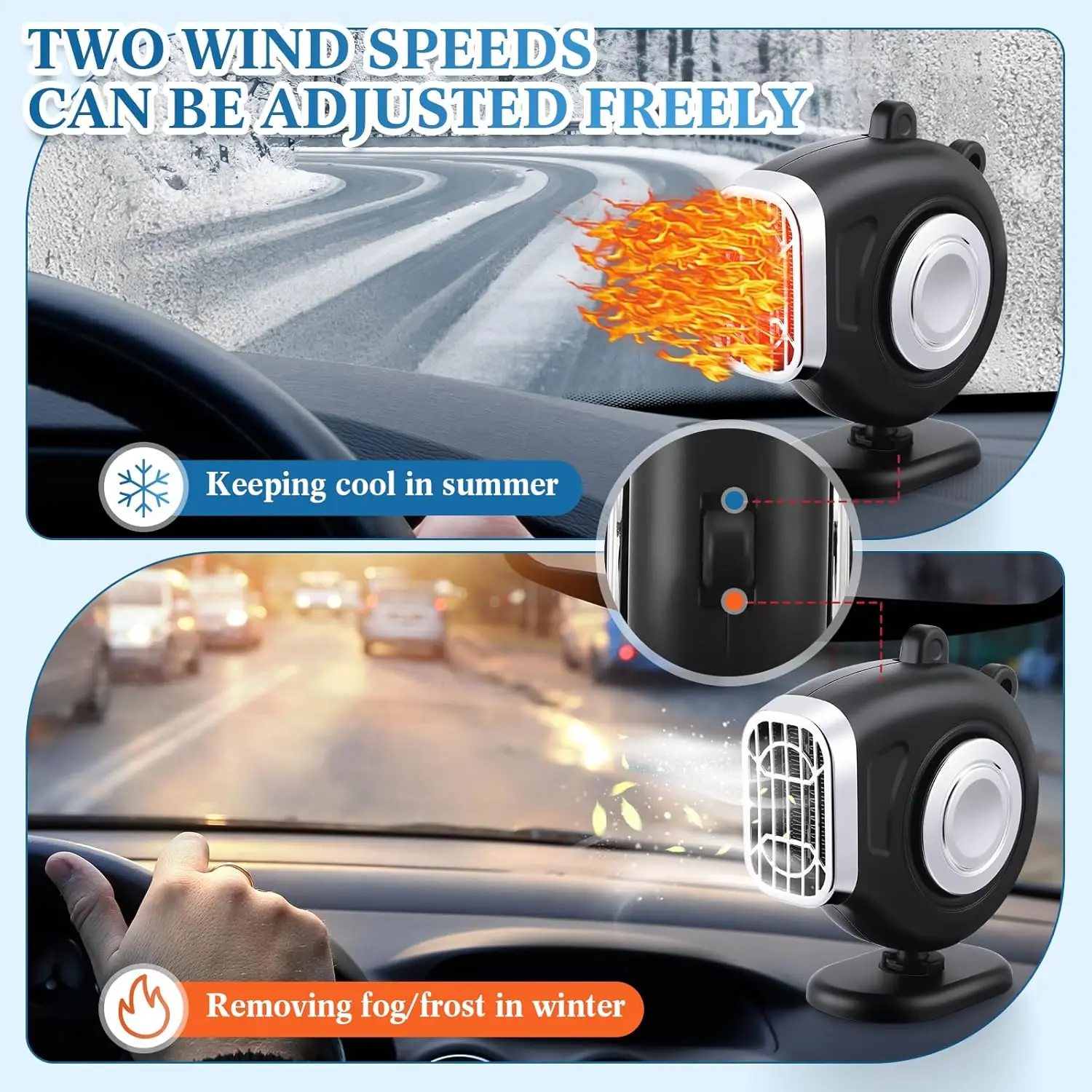 Car fan Car heater 12V/24V car heater, 360° rotation, suitable for car dashboard for car Van, bus truck, boat