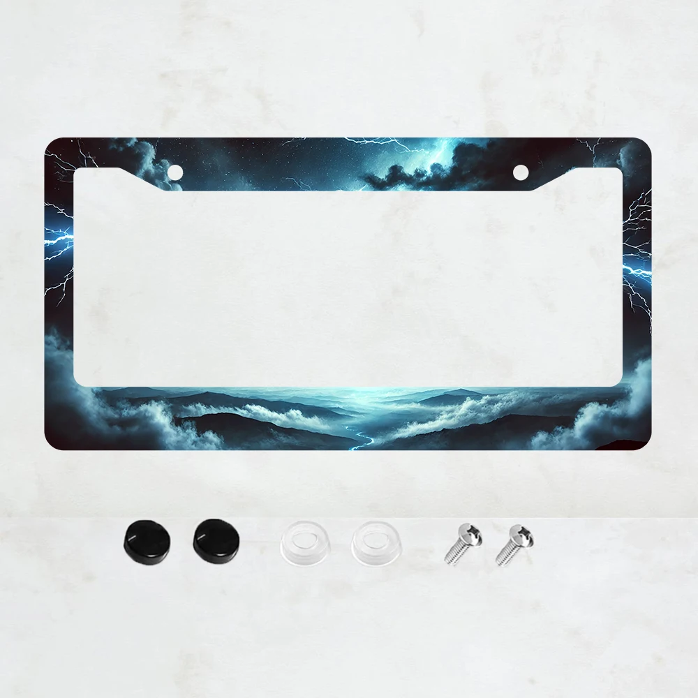 

1 шт. синяя рамка для номерного знака с изображением молнии, забавная алюминиевая рамка для номерного знака с изображением грозы - 6 x 12 дюймов, стандартный размер США, декоративная автомобильная рамка