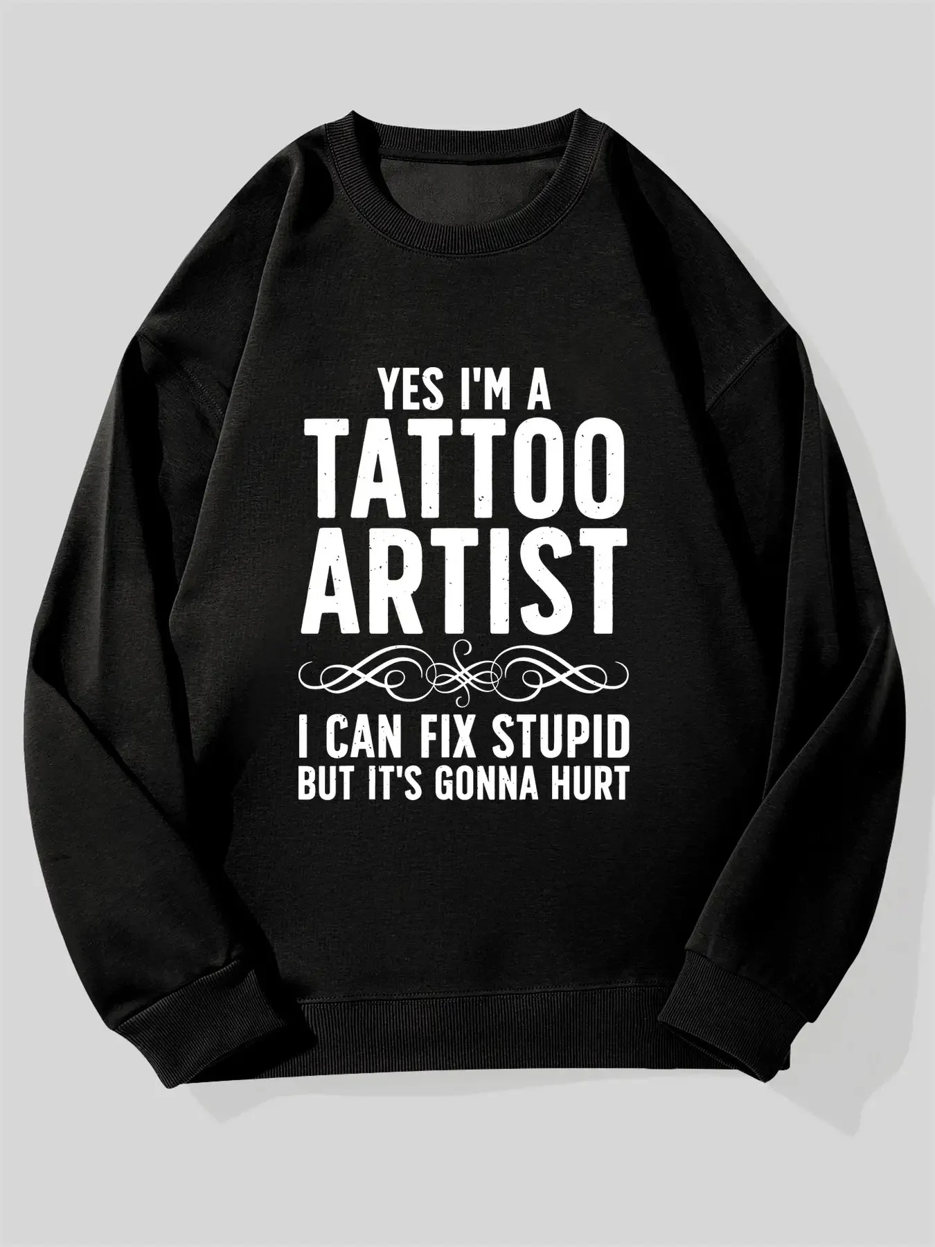 

Мужской свитер с узором «I'm a Tattoo Artist» — черный повседневный свитер с круглым вырезом, цветной текст, свободная версия, с коротким рукавом, Casua