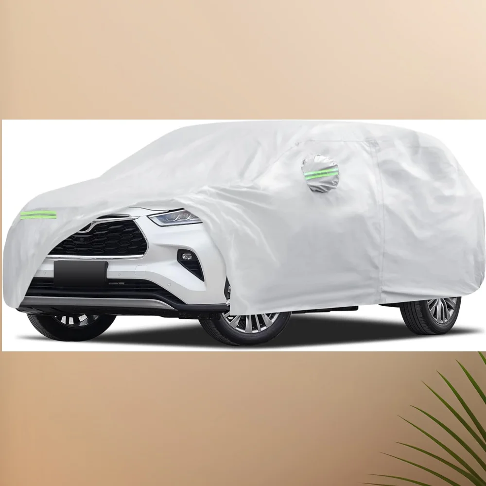 Custom Fit Car CoverFor 2001-2026 Toyota Highlander Waterproof Cover With Door Zipper Cotton Lining Sun Rain Protection Silver