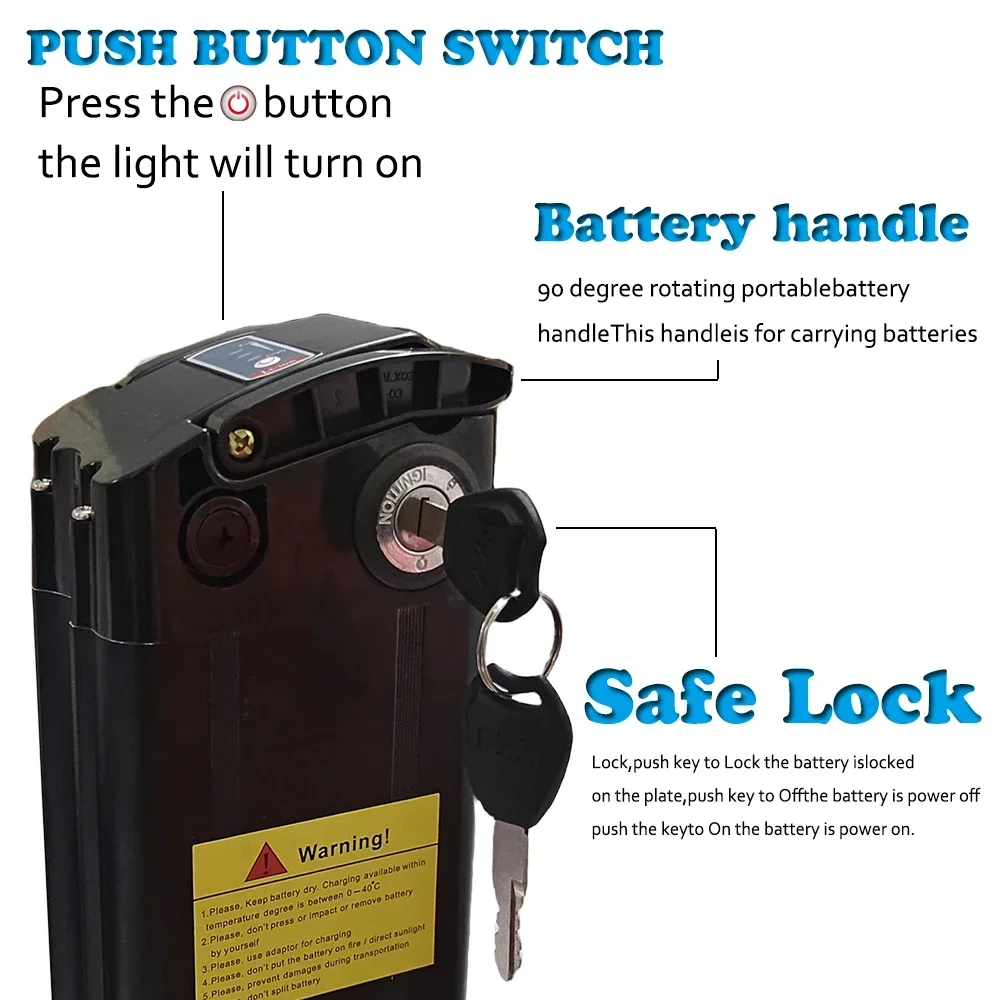 シルバーフィッシュ用 48V バッテリー 30Ah 18650 リチウムイオンバッテリー BMS アルミケース付き 盗難防止ロック