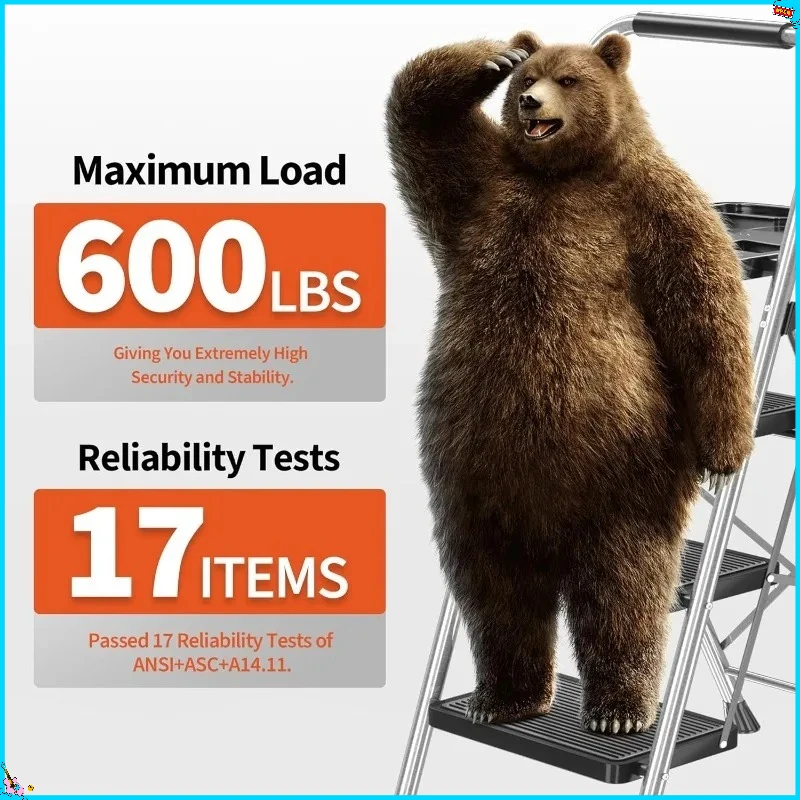 سلم فولاذي قابل للطي بثلاث خطوات، سعة 600 رطل، مع خطوات وأقدام غير قابلة للانزلاق، رمادي، عرض 17.7 بوصة × ارتفاع 55.1 بوصة، غير قابل للانزلاق #2