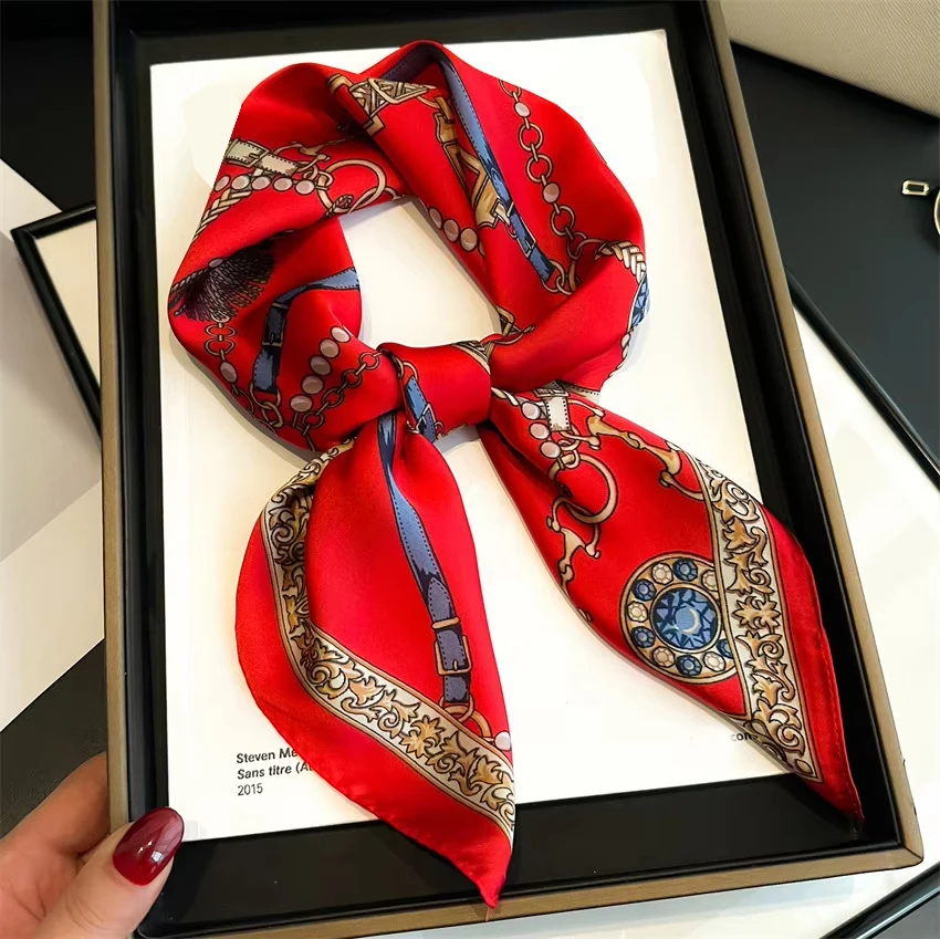 2026 New Women's Soft Satin Hair Scarves Fashion Square Printed Headscarf 70cm Professional Accessories Designer Scarf Headband view 2