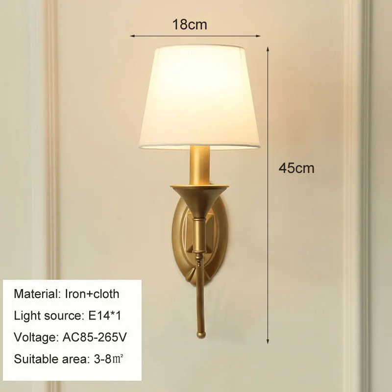 New Creative Fabric E14 Wall Lamp Bedroom Bedside Lamp Modern Simple European Living Room Hotel Study Office Wall Light Lamps