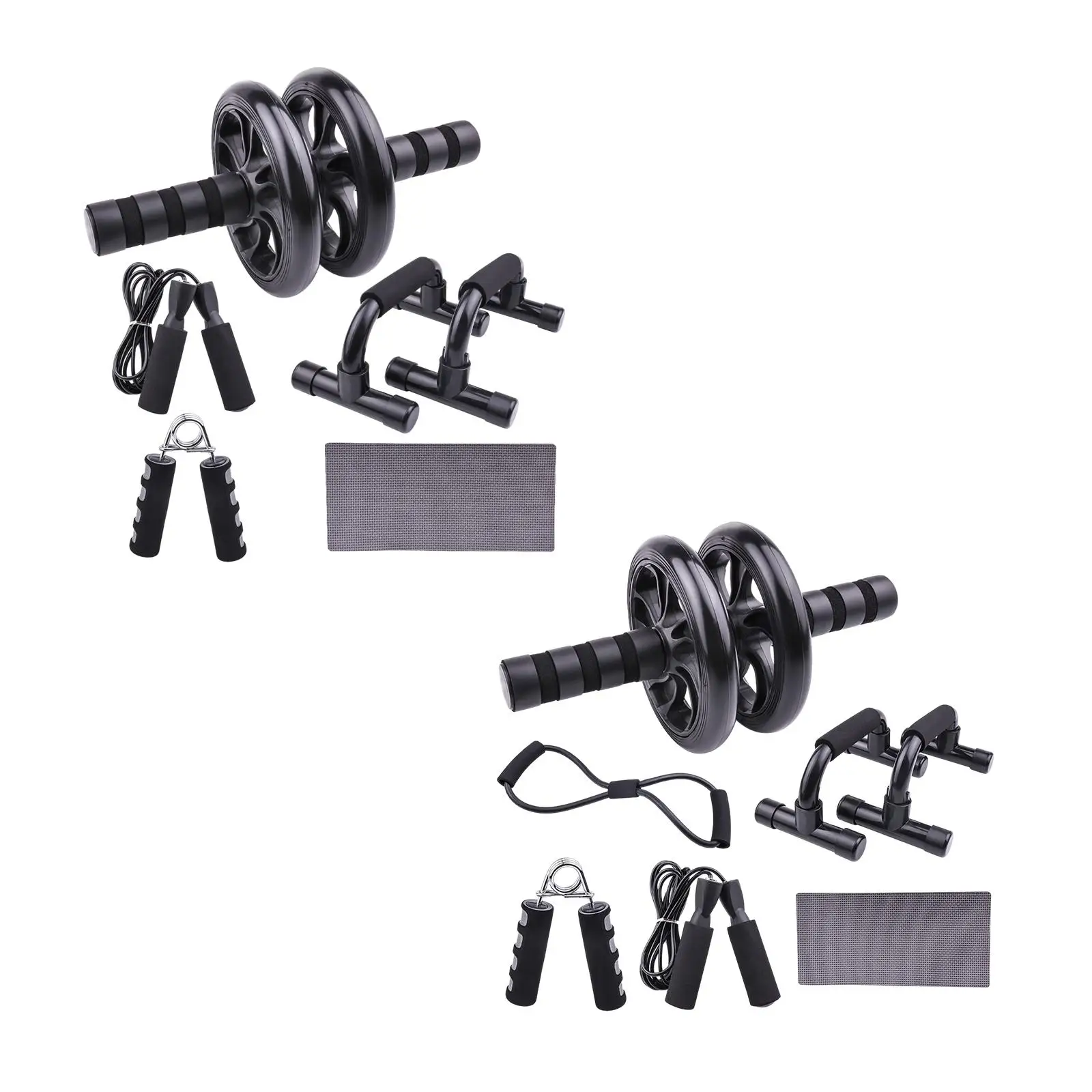 Abdominal Exercise Roller Set with Knee Pad, 2 Push up Bars, Skipping Rope, and Resistance Band, Workout Equipment