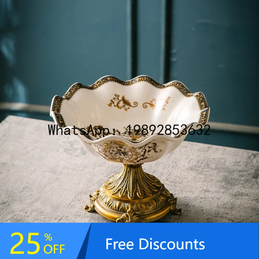 

YFY American Retro Fruit Plate Villa Living Room Household High-Legged European Style Dried Fruit Plate Creative Home Decor