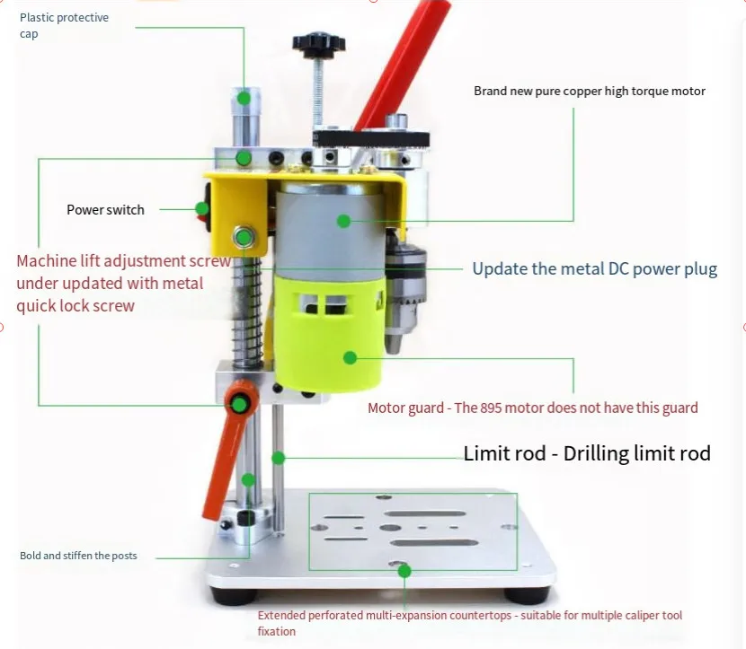 Mini Drill Press Precision Desktop Drilling Machine DIY Hole Drilling Machine 795 Motor B10 Chuck Metal Wood DIY Craft Tools