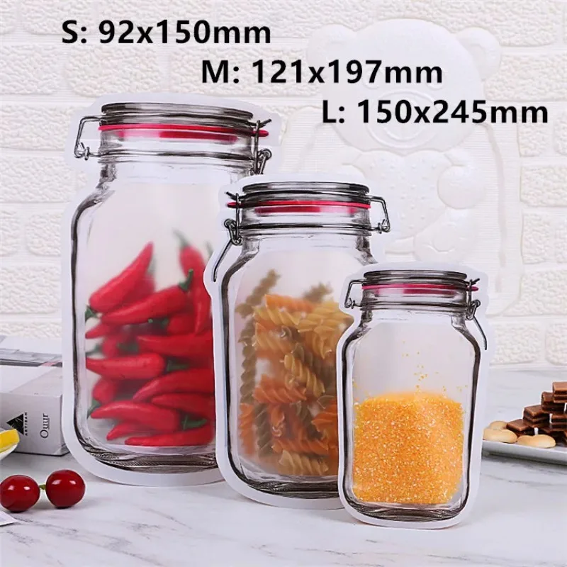 100個入り 赤い蓋付きプラスチックボトル スタンドアップメイソンジャーバッグ DIY 抹茶 ココア スナック スパイス コーヒー 砂糖 フルーツ ティー 冷蔵保存用ポーチ