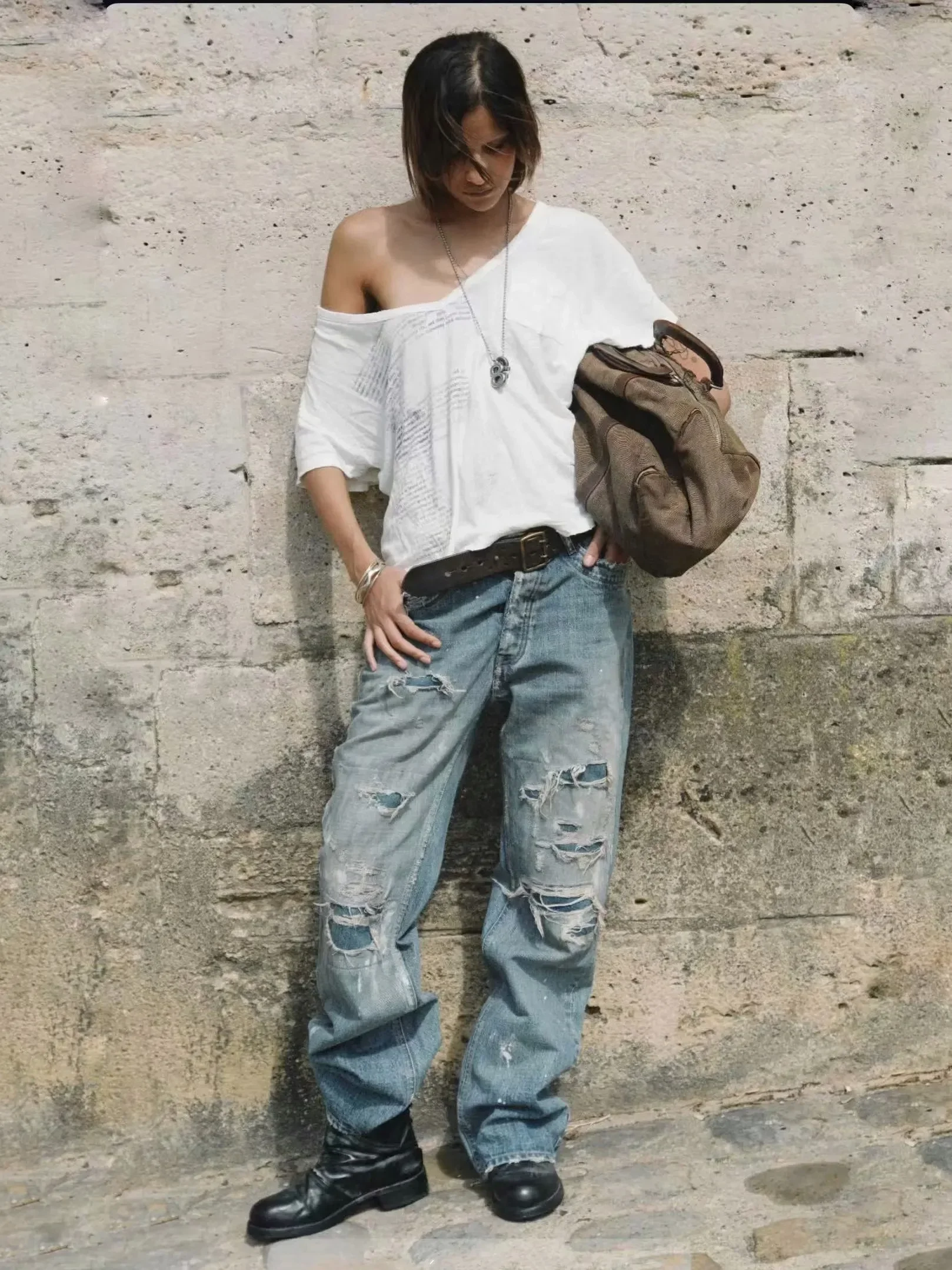 No faith American heavy industry washed ink splashing cat whisker patch micro pull bootcut jeans